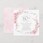 Roze Floral Cherry Blossom 60th Birthday Party Kaart (Voorkant / Achterkant)
