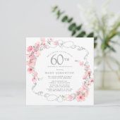 Roze Floral Cherry Blossom 60th Birthday Party Kaart (Staand voorkant)