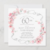 Roze Floral Cherry Blossom 60th Birthday Party Kaart (Voorkant)
