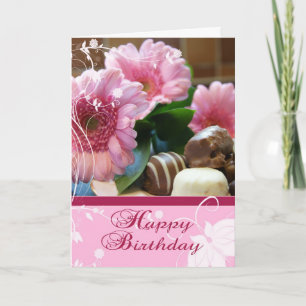 Roze Floral & Chocolate Birthday Card - Happy Birt Kaart