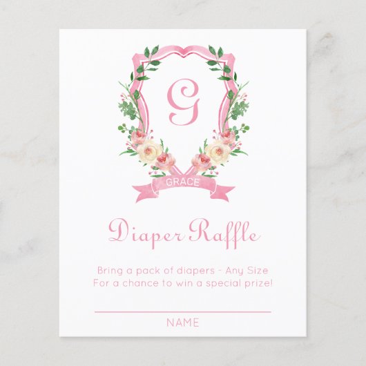 Roze Floral Crest Diaper Raffle (Voorkant)