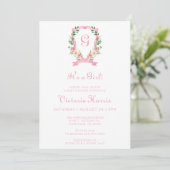 Roze Floral Crest is een meisje Baby shower Kaart (Staand voorkant)