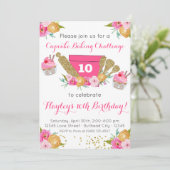 Roze Floral Cupcake Baking Challenge Birthday Kaart (Staand voorkant)