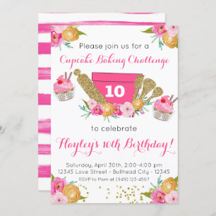 Roze Floral Cupcake Baking Challenge Birthday Kaart