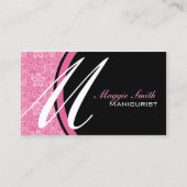 Roze Floral Damask Monogram Visitekaartje (Voorkant)