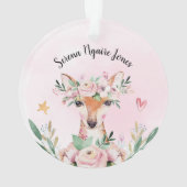 Roze Floral Deer Baby's Eerste Kerstmis Ornament (achterkant)