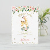Roze Floral Deer Birthday Hartelijk dank Kaart (Staand voorkant)