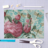 Roze Floral Dragonfly Ephemera Tissuepapier (Craft)