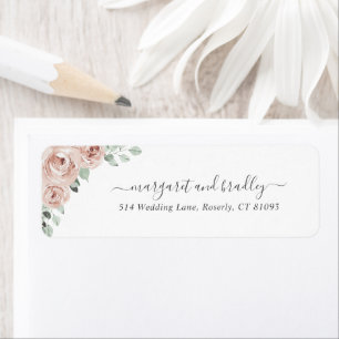 Roze Floral Dusty Roos Elegant Return Address Etiket