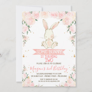 Roze Floral een uitnodiging voor 'Bunny Girls Birt