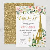 Roze Floral Eiffel Paris Bridal Shower Kaart (Voorkant / Achterkant)