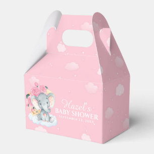 Roze Floral Elephant Girl Baby shower Dank je wel Bedankdoosjes