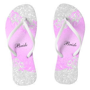 Roze Floral en Confetti Glitter   Weddenschap Teenslippers