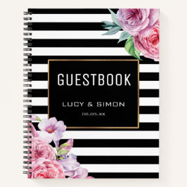 Roze Floral en Stripes Notitieboek