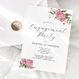 Roze Floral Engagement Party Kaart