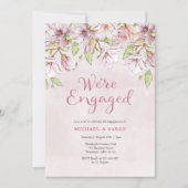 Roze Floral Engagement Party Kaart (Voorkant)