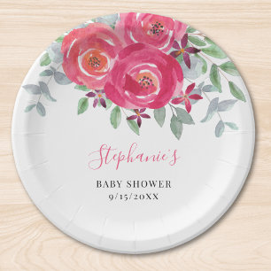 Roze Floral Eucalyptus Baby shower Papieren Bordje