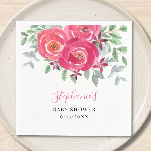 Roze Floral Eucalyptus Baby shower Servet