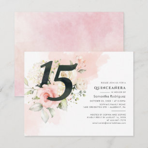 Roze Floral Eucalyptus Quinceanera 15e verjaardag Kaart