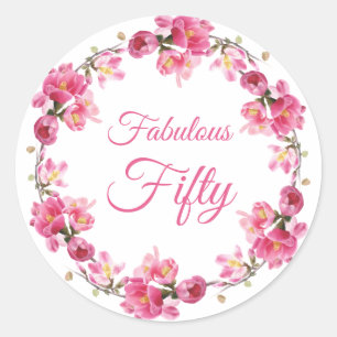 Roze Floral Fabulous 50 zaterdag Ronde Sticker