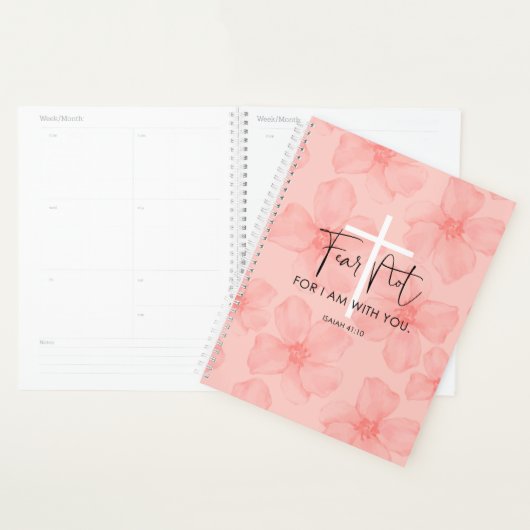Roze Floral Fear not Isaiah 41:10 Bijbelversie Planner (Display)