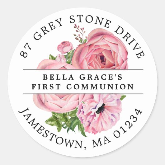 Roze Floral First Community Return Address Label (Voorkant)