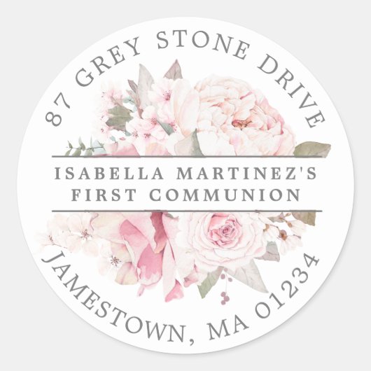 Roze Floral First Community Return Address Label (Voorkant)