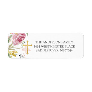 Roze Floral First Heilige Communist Return Address Etiket