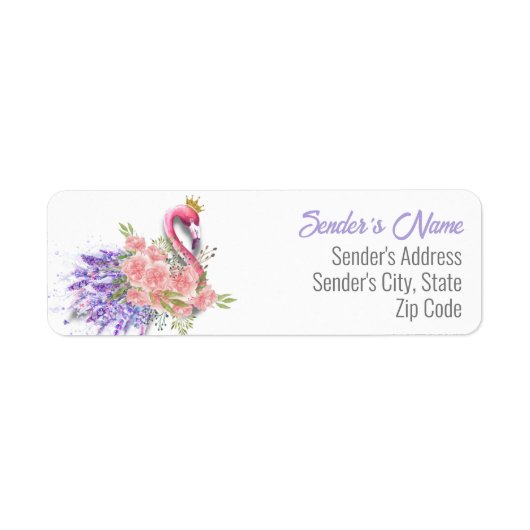 Roze Floral Flamingo Return Address Label (Voorkant)