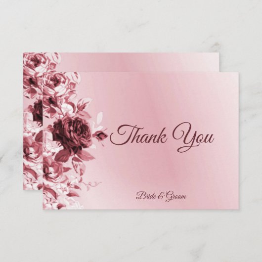 Roze Floral Flat Hartelijk dank Bedankkaart (Voorkant / Achterkant)