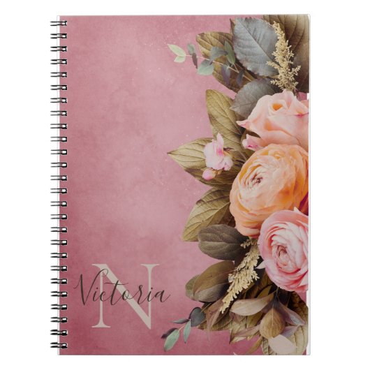Roze Floral Foilage  Notitieboek (Voorkant)