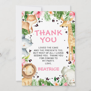 Roze Floral Foliage Safari Birthday Hartelijk dank Kaart