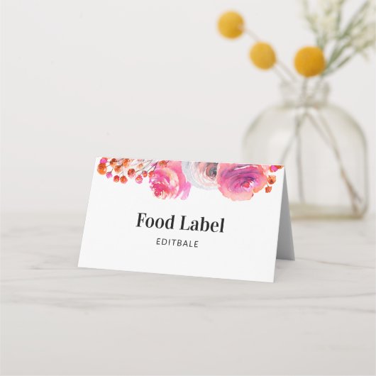 Roze Floral Food Label Buffet Kaart (Voorkant)