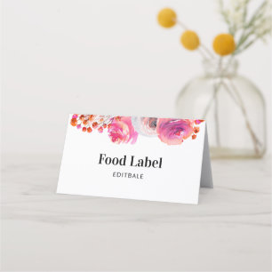Roze Floral Food Label Buffet Kaart