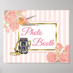 Roze Floral Foto Booth Wedding Sign Poster