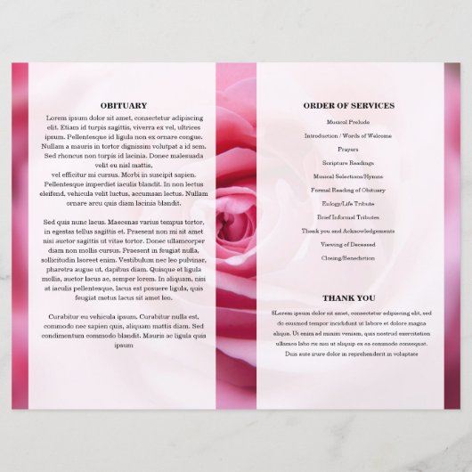 roze floral Funeral Program sjabloon (Achterkant)