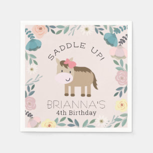 Roze Floral Garden Horse Girl Birthday Napkins Servet