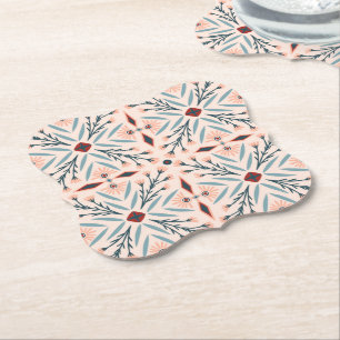 Roze, Floral Geometric Design Boho Tiles Kartonnen Onderzetters