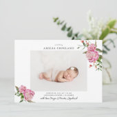 Roze Floral Girl Baby Foto geboorteaankondiging Aankondiging (Staand voorkant)