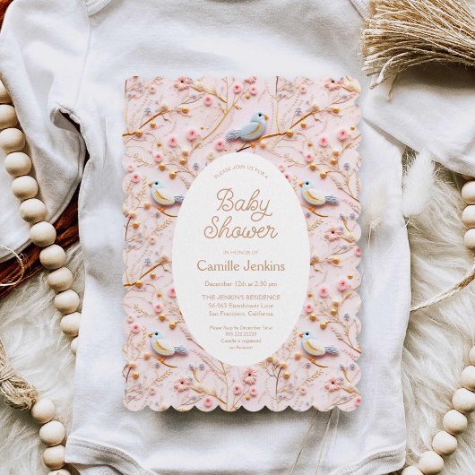 Roze Floral Girl Baby shower Kaart