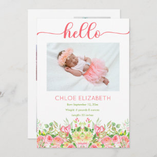Roze Floral Girl Foto Collage Birth kondiging Aankondiging