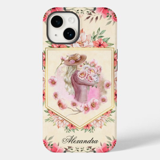 Roze Floral Girl, lentstijd Case-Mate iPhone Case (Achterkant)