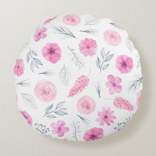 Roze Floral Girly voor haar Rozen bloemen Rond Kussen