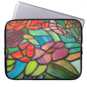 Roze Floral Glas in lood laptophoes Laptop Sleeve