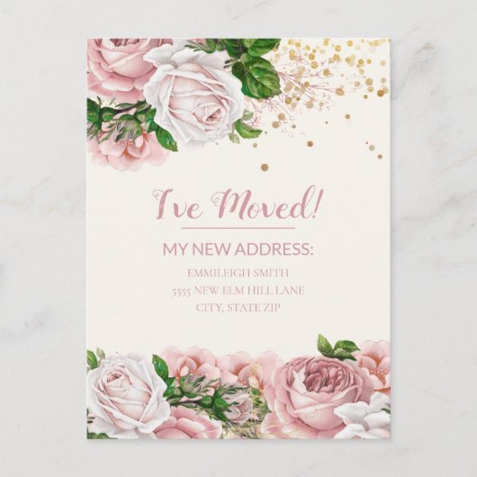 Roze Floral Glitter Briefkaart (Voorkant)