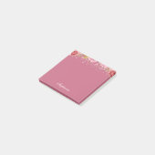 Roze Floral Glitter Custom Name Post-it® Notes (Schuin)