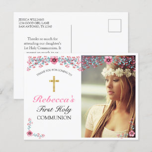 Roze Floral Gold Cross First Community Hartelijk d Briefkaart