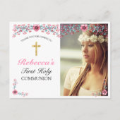 Roze Floral Gold Cross First Community Hartelijk d Briefkaart (Voorkant)