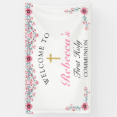 Roze Floral Gold Cross First Community Welkom Spandoek (Verticaal)