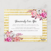 Roze Floral & Gold Glam Modern Stripe Hartelijk da Briefkaart (Achterkant)